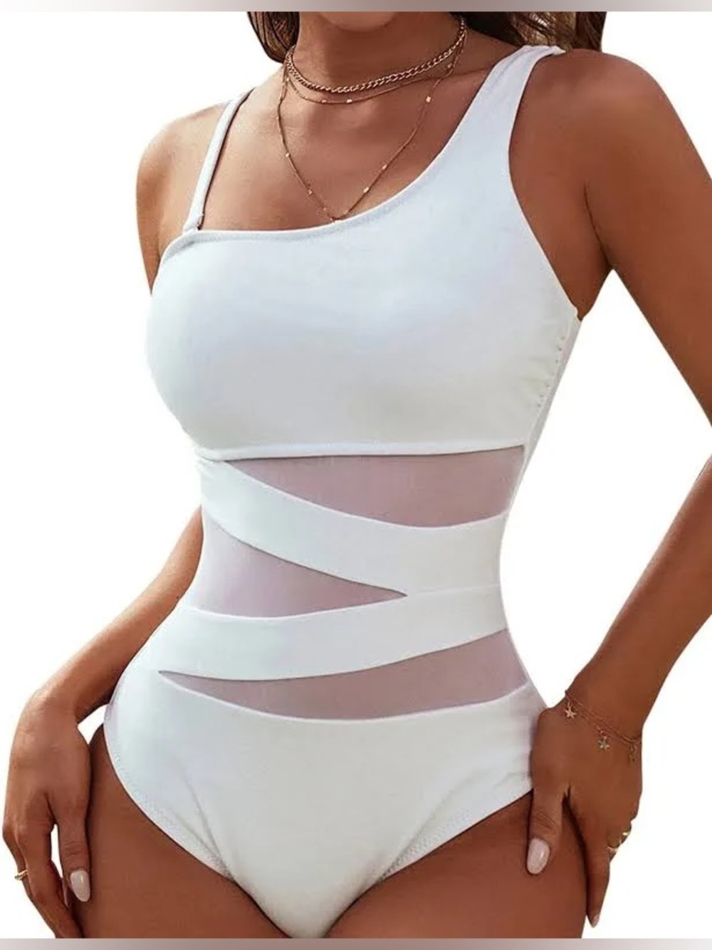 NWT White One-Shoulder One-Piece Swimsuit